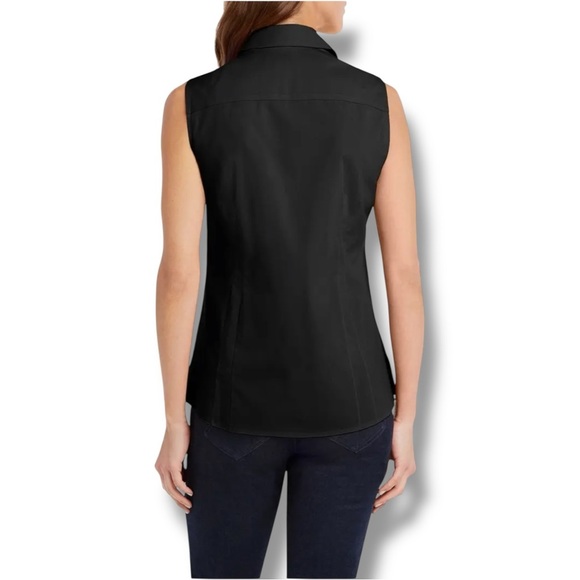 FOXCROFT Taylor Non-Iron Sleeveless Collar Button Down Shirt - Black 16 - Picture 16 of 16